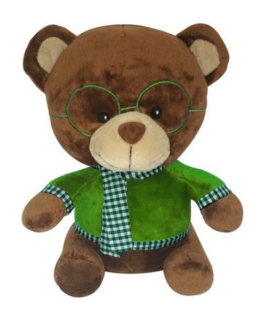 Soft Buddies Cute Brown Bear with Green Glass