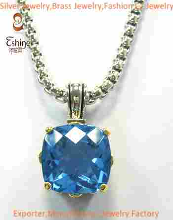 Exquisite Sterling Silver Designer Pendant With Blue Tanzanite CZ Stones
