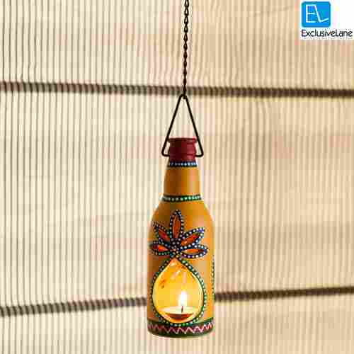 Hanging Bottle Shaped Handapinted Terracotta Tea Light Holder