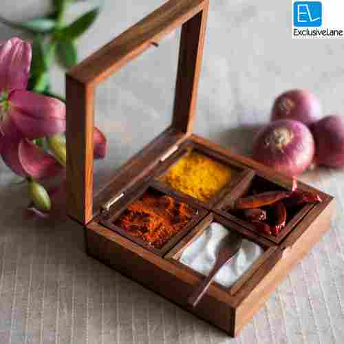 Spice Box With Container In Sheesham Wood With Spoon