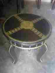 Wooden Round Stool With Metal Work