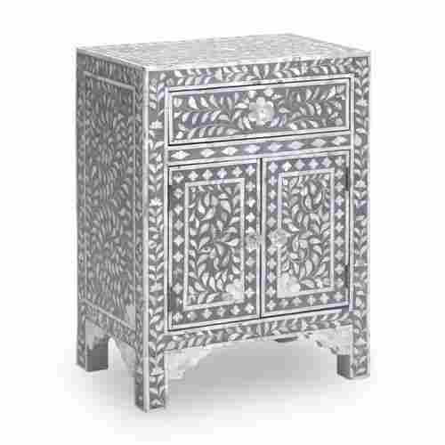 Bedside Table with Bone Inlay-Grey