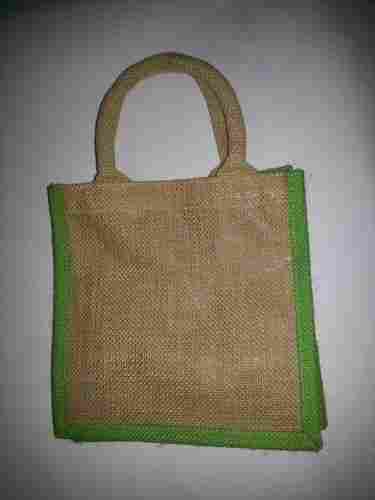 Green Border Designer Jute Shopping Bag With Handle