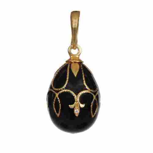 Fashion Silver Crystal Black Enamel Easter Egg Pendant