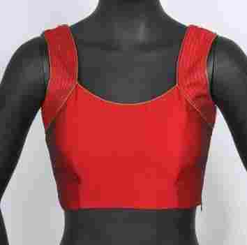 Red Sleeveless Blouse With Pearl Work