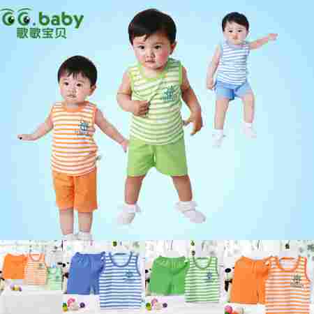 100% Cotton Fashion Striped Summer Baby Boy Clothing Set