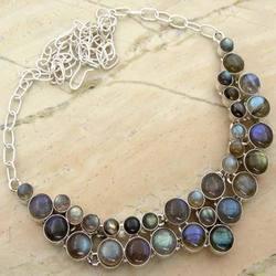 Genuine Labradorite And 925 Sterling Silver Necklace