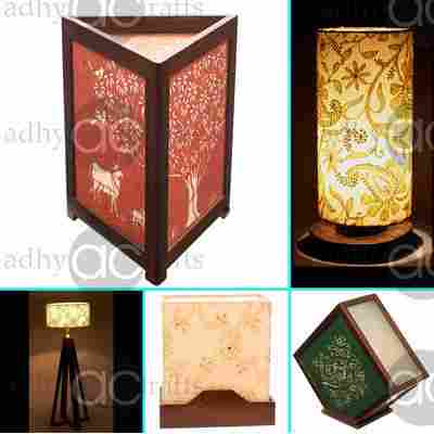 Teak Wood Lamp With Hand Embroidered Lamp Shade