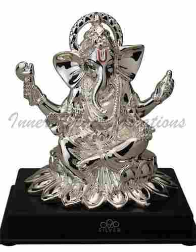 999 Silver Ganesh Sitting On Lotus Statue