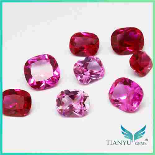 Cushion Cut Semi Precious Stones Synthetic Ruby Corundum Gemstone