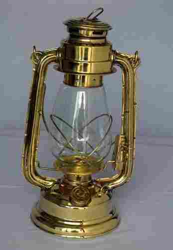 Full Brass Oil Lantern With Clear Glass Chimney