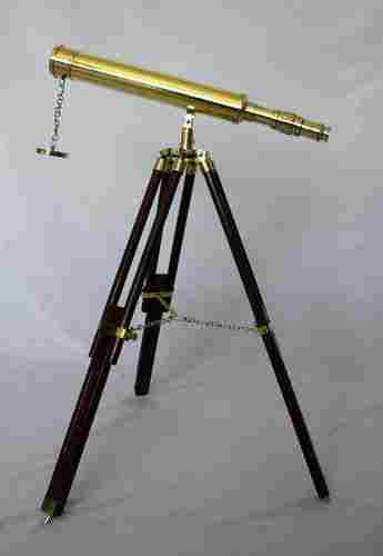 Full Brass Telescope With Wooden Tripod Stand