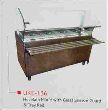 Hot Bain Marie With Glass Sneeze Guard And Tray Rail