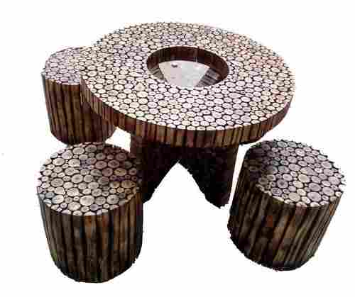Antique Round Log Coffee Table Set