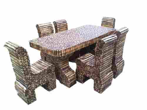 Natural Log Dining Table With 6 Chairs