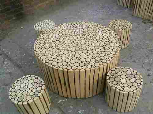 Round Handmade Wooden Log Coffee Table Set