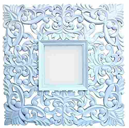 Wooden Cutting Square Carved White Mirror Frame