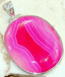 Rare Pink Agate Onyx Sterling Silver Pendant