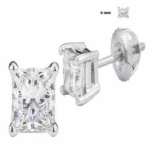 Sterling Silver 4 mm Princess White American Diamonds Stud Earrings