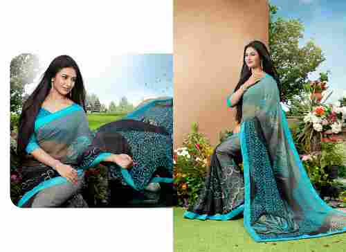 Designer Grey and Multi Color Printed Saree