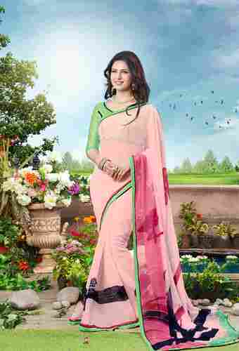 Light Pink and Multi Color Printed Saree