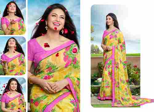 Yellow and Multi Color Printed Saree