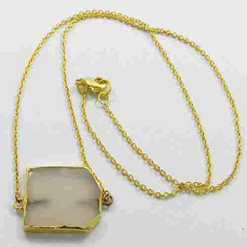 Fabulous White Onyx Gem Gold Electroplated Brass Long Chain Party Wear Necklace