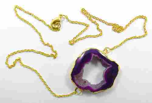Fantastic Agate Druzy Gemstone Pendant Brass Chain Fashion Necklace