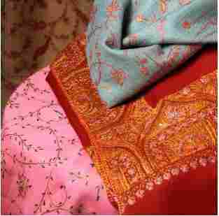Multi Color Needle Embroidered Woolen Shawls