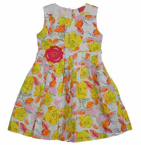 Yellow Cambric Printed Dress With Lining