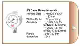 SS Case Brass Internals Pressure Gauges