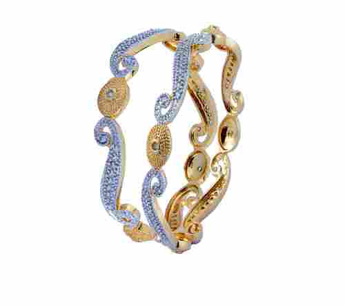 24 Karat Gold Plated with Cubic Zirconia Stones Bangle for Women (Set of 2)