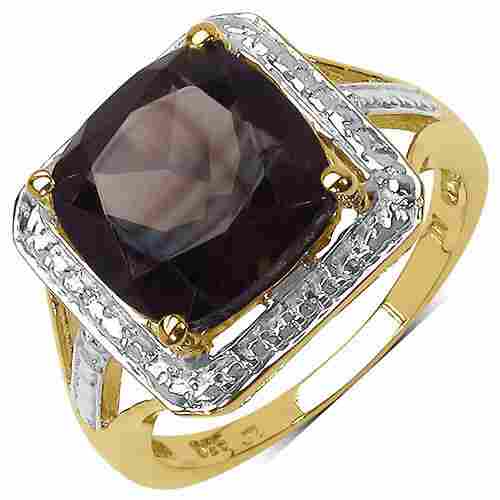Smoky Topaz 14K Yellow Gold Plated .925 Sterling Silver Ring
