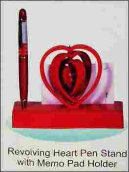 Revolving Heart Pen Stand With Memo Pad Holder