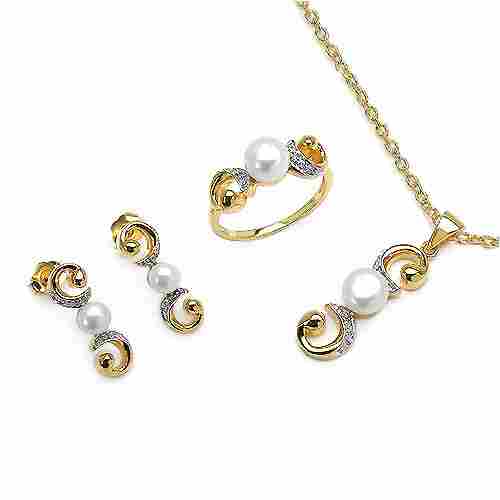 Round Pearl Gold Plated .925 Sterling Silver Necklace Set