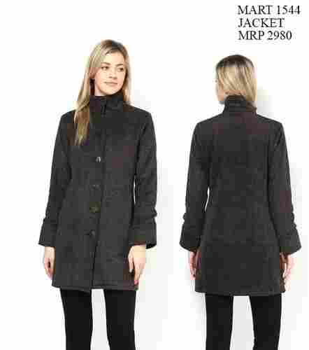 Brown And Black Long Woolen Button Coat