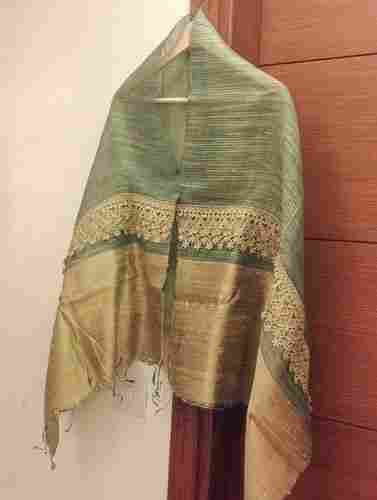 Green and Golden Raw Silk Stole