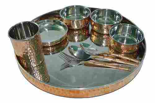 100% Genuine Copper Finish with Stainless Steel inside Dinner + 3 Spoon Set