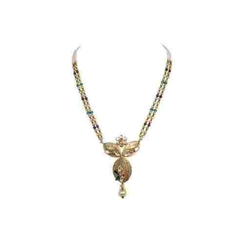 Maroon Green Beaded Necklace Earring Set