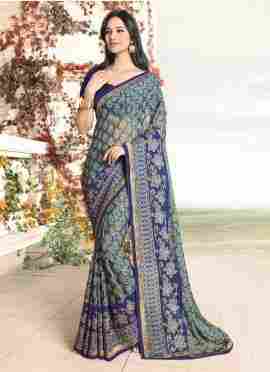 Ravishing Blue Color Georgette Fabric Party Wear Saree
