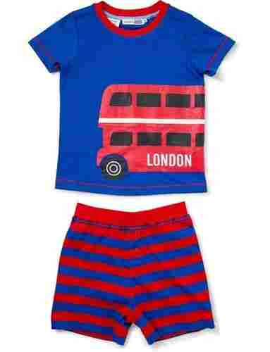 Kids Blue and Red Printed Shorts Sleeve Nightwear