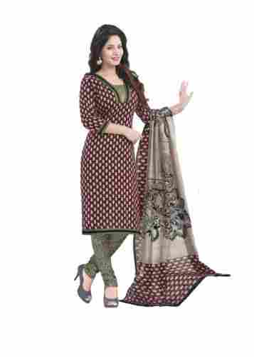 Shyle Women Green & Maroon Color Cotton Unstitched Churidar