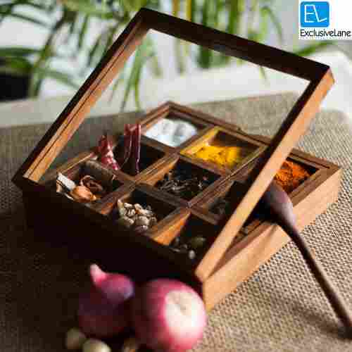 Sheesham Wooden Spice Box With 9 Section