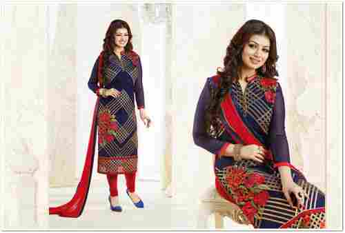 Georgette Embroidered Designer Navy Blue Straight Suits 