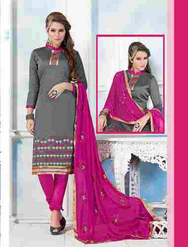 Grey And Pink Chanderi Embroidery Straight Suit