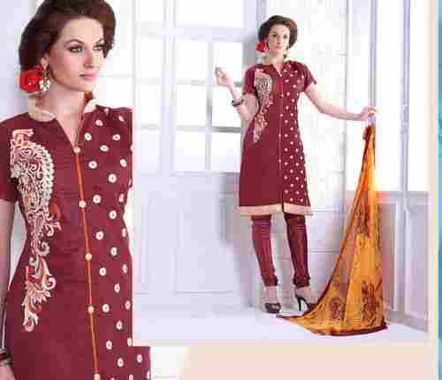 Maroon Chanderi Embroidery Straight Suit