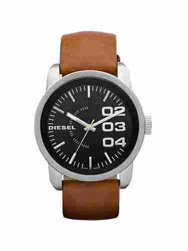 Diesel Black Dial Tan Leather Strap Men's Watch 