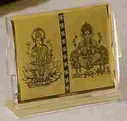Gold Plated Laxmi Ji And Ganesh Ji Combo Car Frame
