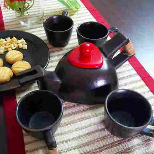 Black Pottery Kettle and Cup Set