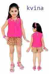 Kids Pink T Shirt With Brown Shorts